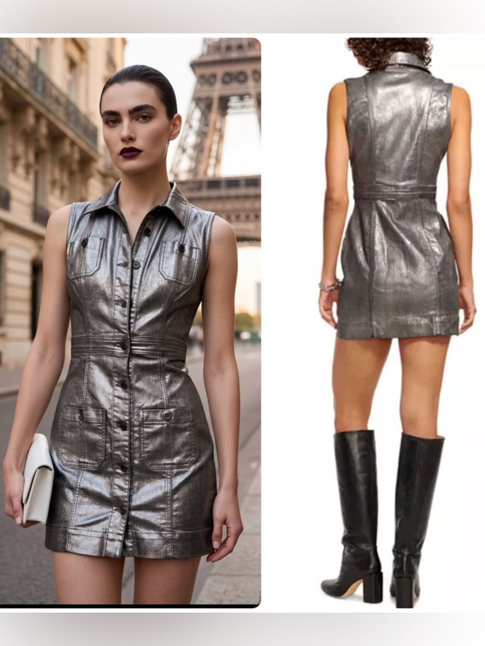 Ramy Brook Metallic Katalina Sleeveless Shirt Denim Jean Dress NWT $425